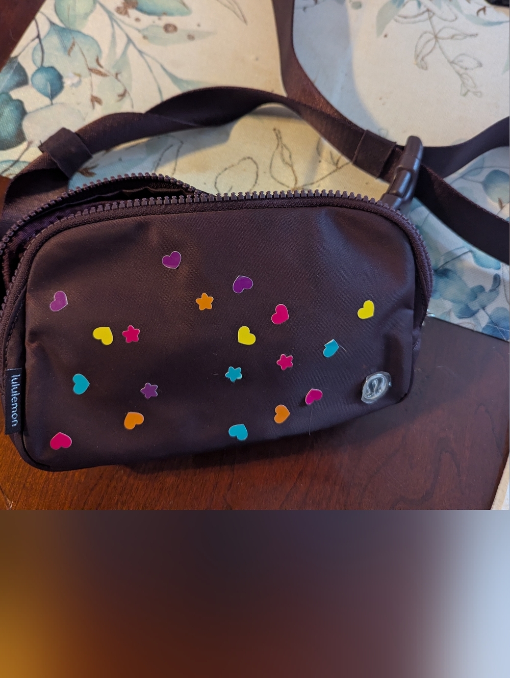 Lululemon Purple Crossbody Pouch with Colorful Heart & Star Decals